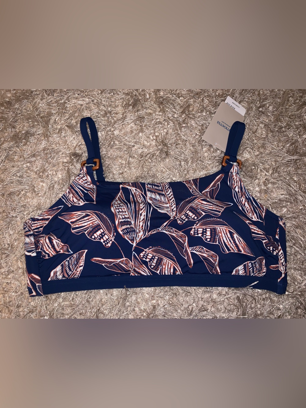Amoena Navy Leaf Print Swim Top 14A (36A) see description NWT